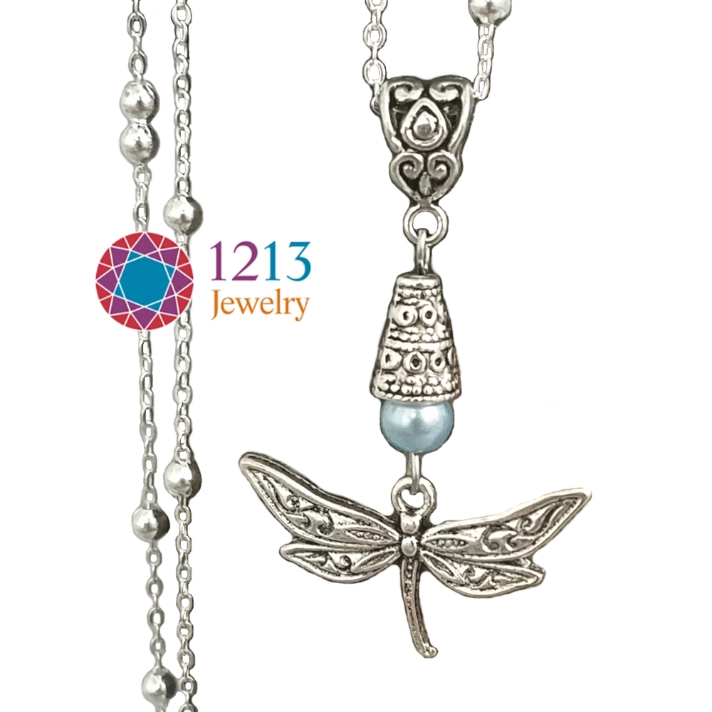 Handcreated Dragonfly Necklace on Sterling Silver Chain